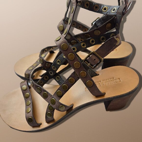 Ralph Lauren Denim & Supply Strappy Gladiator Sandals Size 7 Brown Leather Studs - Picture 9 of 11